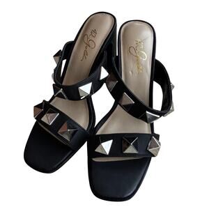 42 Gold Black high heel strappy sandals with silver studs dressy US 9 / EU 40